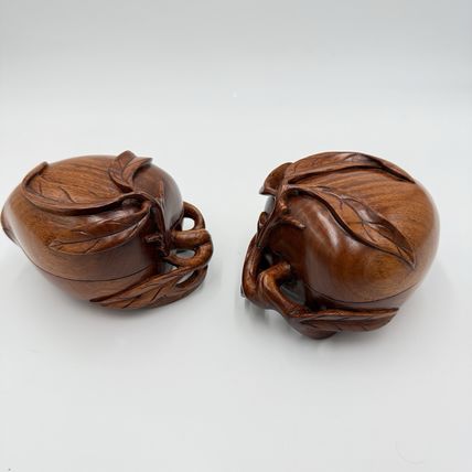 RARE Vintage Solid Wood Hand Carved Fruit Leafy Trinket Box Ornate Folk Art