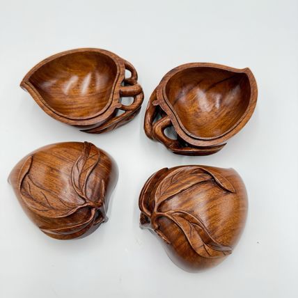 RARE Vintage Solid Wood Hand Carved Fruit Leafy Trinket Box Ornate Folk Art