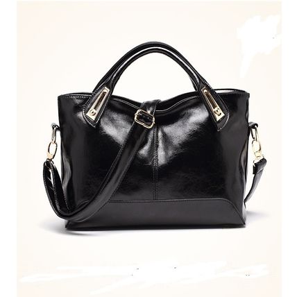 New Women's Oil Wax Leather Crossbody Handbag Black