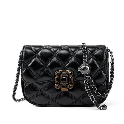 Women Genuine Leather Small Classy Crossbody Purse Top Handle Handbags Black