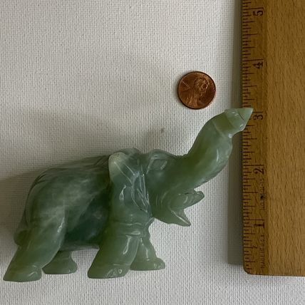 Vintage Green Jade Stone Hand Carved Elephant Figurine Lucky Statue 5" 255g