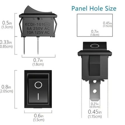 20 MINI 12V Mini Black On/Off Rocker SPST 2 Pin Car Dash Boat 10 Red & 10 Black