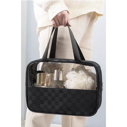 Black Stylish Checkered PVC Clear Cosmetic Bag