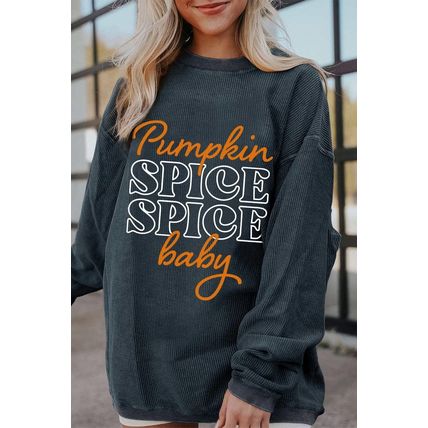 Dark Grey Halloween Pumpkin Spice Baby Graphic Textured Sweatshirt
