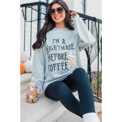 Gray I'M A NIGHTMARE BEFORE COFFEE Graphic Crewneck Sweatshirt