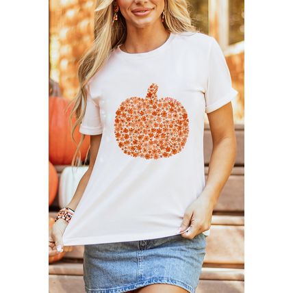White Floral Pumpkin Custom Graphic Tee