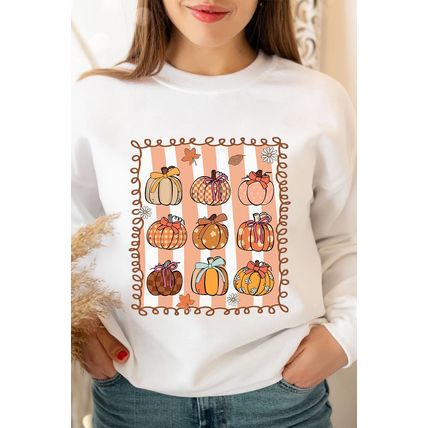 White Fall Bow Pumpkin PNG Sublimation Graphic Sweatshirt