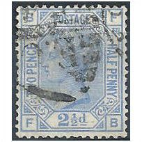 1880 SG142 2 1/2d Blue Plate 20 Good Used "FB"