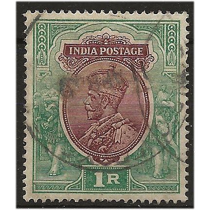 India 1913 SG185 1 Rupee Red-Brown & Deep Blue-Green Good/Fine Used . ..