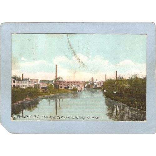 Rhode Island Pawtucket Postcard Looking Up The River From Exchange St Brid~934