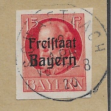 GER (BAVARIA) 1919 15pf KING LUDWIG III' (FREISTAAT)(IMPERFED) USED(EBID65-490)