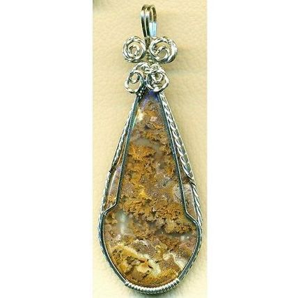 Golden Moss Agate Nickel Silver Wire Wrap Gemstone Pendant 9