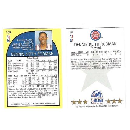 1990-91 Hoops TWO Dennis Rodman basketball cards #109 & All Star set #10