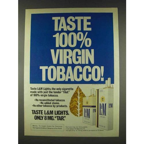 1978 L&M Cigarettes Ad - Taste 100% Virgin Tobacco
