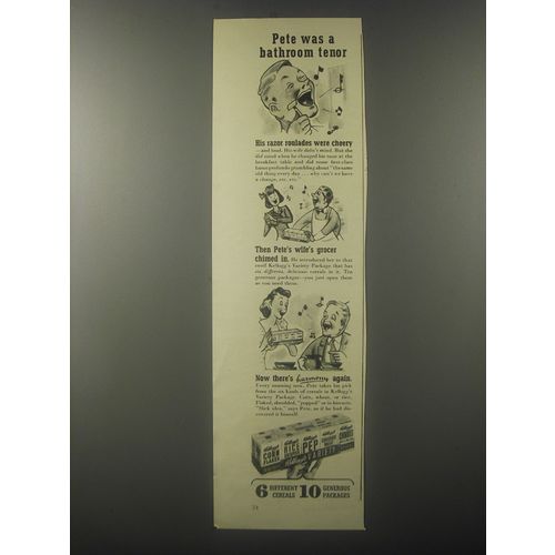 1942 Kellogg's Variety Package Cereal Ad - Pete was a bathroom tenor