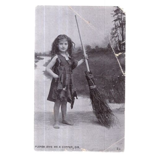 PLEASE GIVE ME A COPPER, SIR. .. used antique postcard by G. D. & D. 1908 pm =