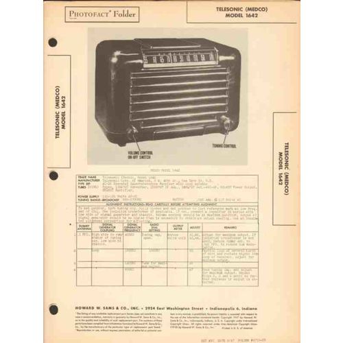 TELESONIC model 1642 5 tube AM radio receiver Sams Photofact manual