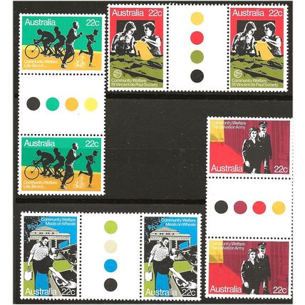 Australia 1980 Community Welfare Set SG748-751 in U/M Traffic Light Gutter Pairs