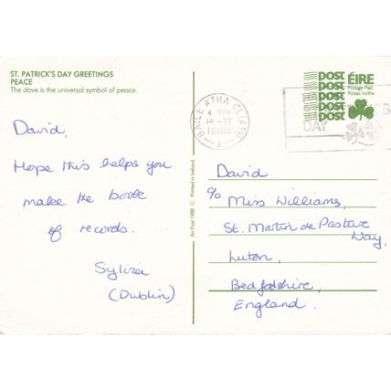 6x4 Continental size printed postcard St Patrick's Day Greetings x5