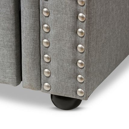Chesterfield Twin Trundle Beige or Gray Fabric Daybed Silver Nail Head Trim