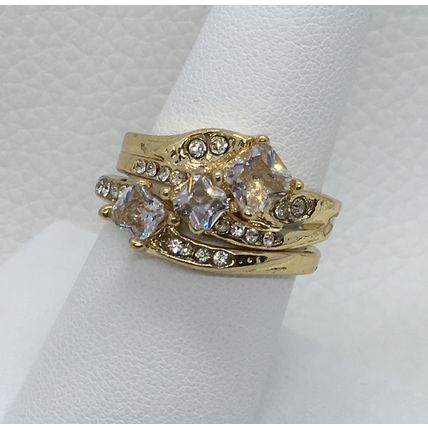 Ring Set Wedding Engagement Gold Plated Crystal #110 USA Selleri