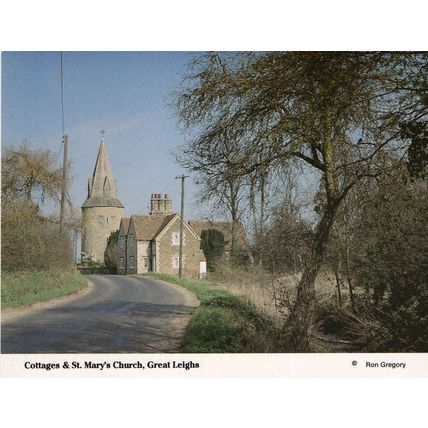 Cottages & St Marys Church Great Leighs 1980s Postcard