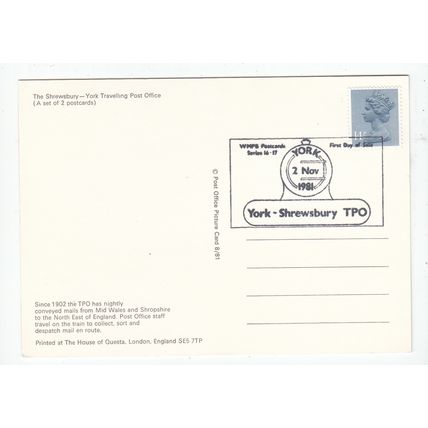 1981 York Shrewsbury Travelling Post Office TPO Railway Postmark Postcard