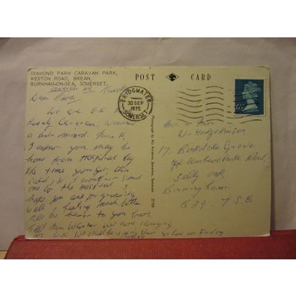DIAMOND FARM CARAVANS, BREAN, BURNHAM-ON-SEA, SOMERSET used postcard 1975 pm =