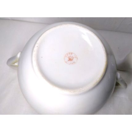 Vintage Teapot & Sugar Bowl w/Lid Poppy Flowers Gold Trim Orange White Japan