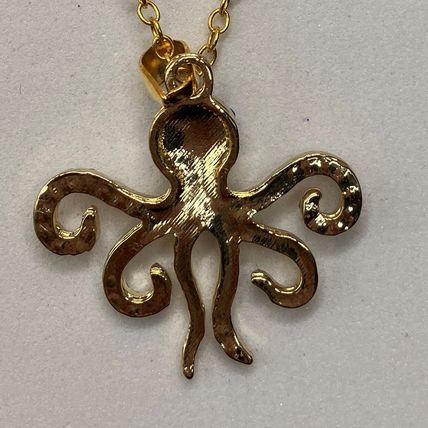 Necklace Blue Rhinestone Octopus Pendant Gold Tone #656