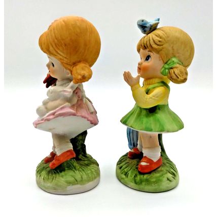 (2) Homco Little Girls Figurines w/Carrots, and Carry Sack - Cute and Adorable!