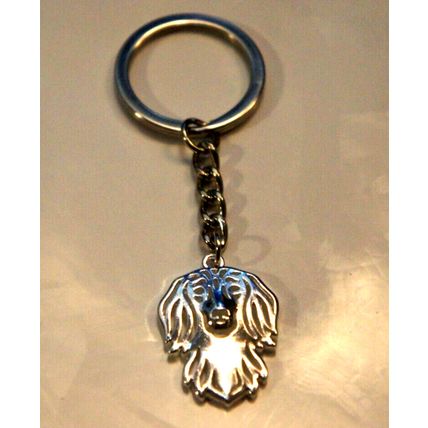 LONH HAIRED DACHSHUND DOG KEY RING WITH KEY CHAIN & VELVET GIFT BAG
