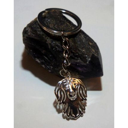 LONH HAIRED DACHSHUND DOG KEY RING WITH KEY CHAIN & VELVET GIFT BAG