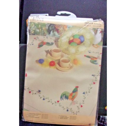 Rico Design Stamped Embroidery Kit TABLECLOTH Roosters 33 x 33"