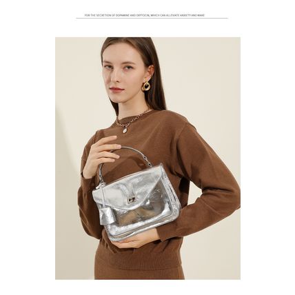Genuine Leather Women Shoulder Handbag Tote Hobo Purses Handbag Silver