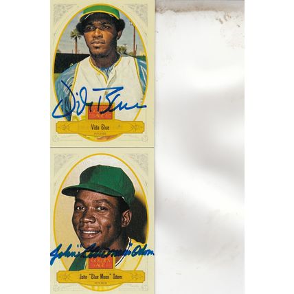 VIDA BLUE & JOHN "BLUE MOON" ODOM AUTOGRAPH 2012 HOF WORLD CHAMPION A'S PITCHERS