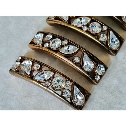 4 Vintage Bracelet Panels, Antique Style Gold Tone Metal, Glass Cabochons
