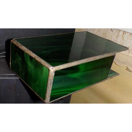 VINTAGE RECTANGULAR GREEN ACRYLIC GLASS PENCIL HOLDER WITH METAL FRAME