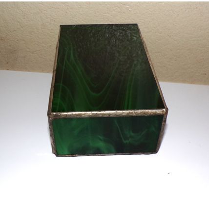 VINTAGE RECTANGULAR GREEN ACRYLIC GLASS PENCIL HOLDER WITH METAL FRAME