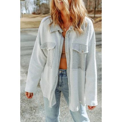 Gray Contrast Flap Pockets Relaxed Shacket