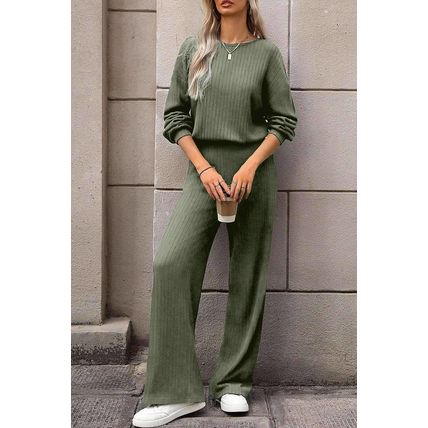 Laurel Green Solid Ribbed Knit Keyhole Back High Waist Jumpsuit