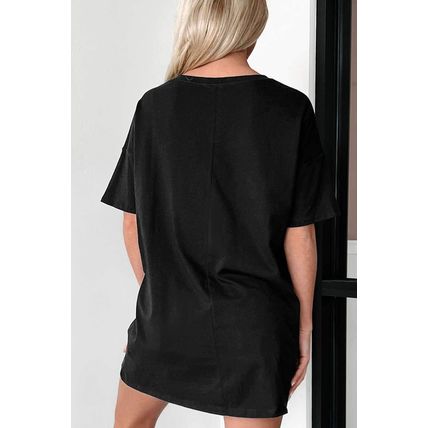 Black Solid Color Round Neck Basic Tunic T Shirt