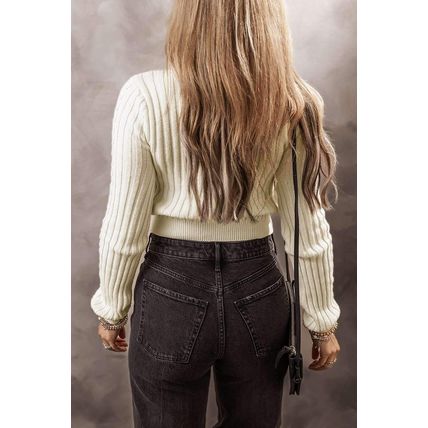 White Cable Knit Cropped Sweater