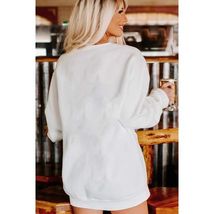 White Floral Pumpkin Season Graphic Loose Sweatshirt
