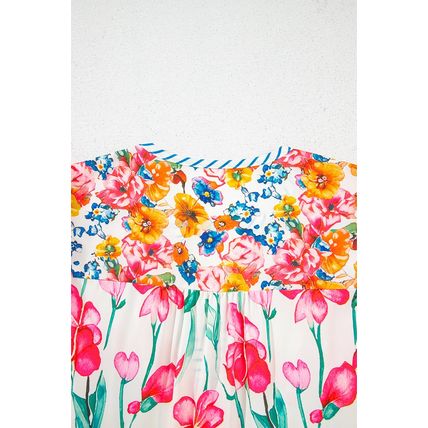 Pink Floral Print Striped Detail Split Neck Short Sleeve Blouse