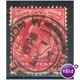 GB stamps 1902-10 KEV11 - 1d SG219 London 58