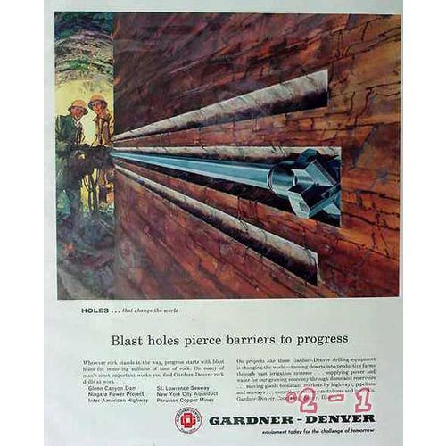 GARDNER-DENVER COMPANY 1961 Blast holes pierce barriers vintage ad