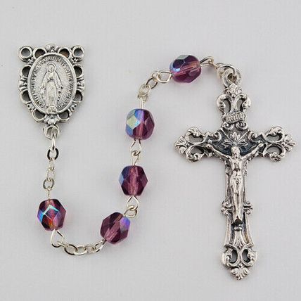 Purple, Amethyst Rosary plus two free prayer cards