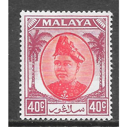 SELANGOR SULTAN ALAM SHAH MALAYA 1949 KG6 40c SG106 106 RED PURPLE MINT HINGED