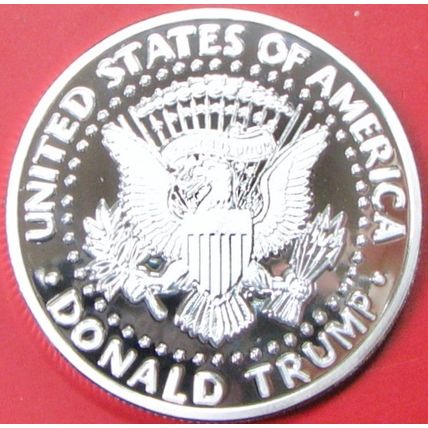 Trump Never Surrender. Challenge Coin. 1.50" Silver Tone. 77b.
